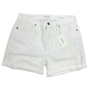 Frame 🆕 Le Beau Distressed Cuffed Denim Jean Shorts White Blanc Elsey